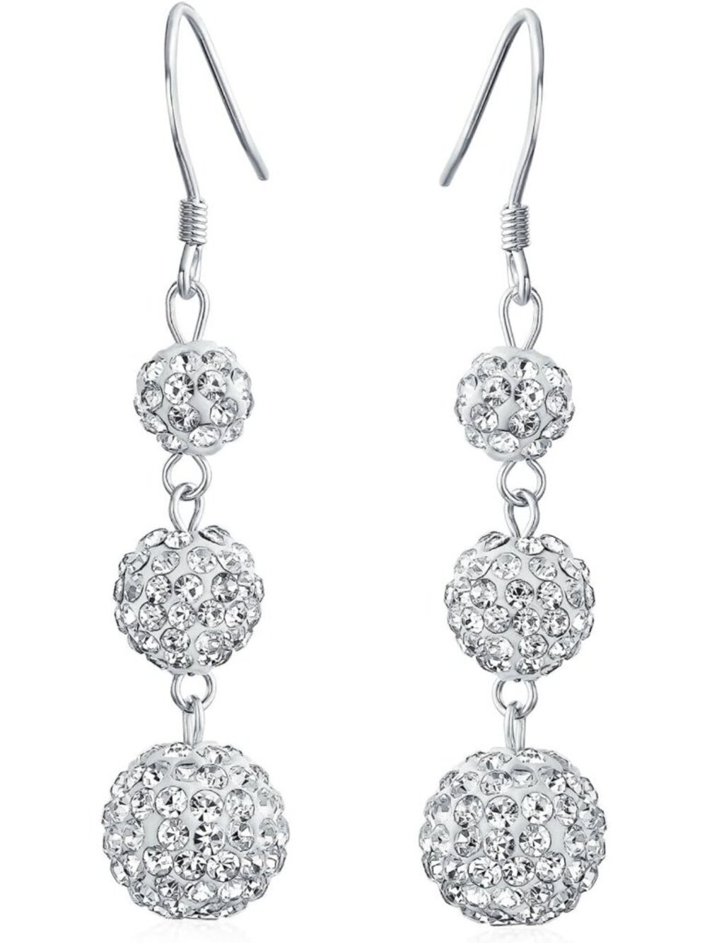 Glamorous 3-Tier Crystal Disco Ball Dangle Earrings | Sterling Silver Fish Hook
